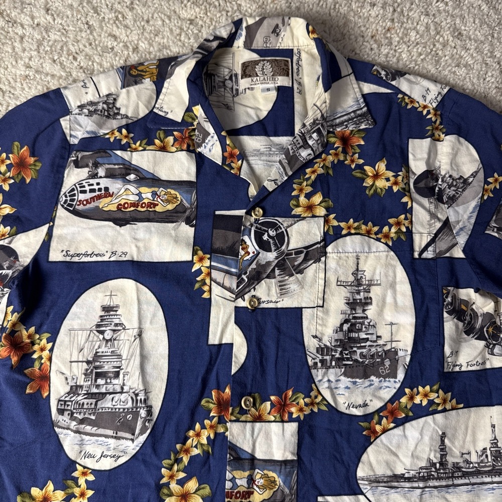 Kalaheo Shirt Mens Size Small Blue White‎ Hawaiian Button Up Short Sleeve